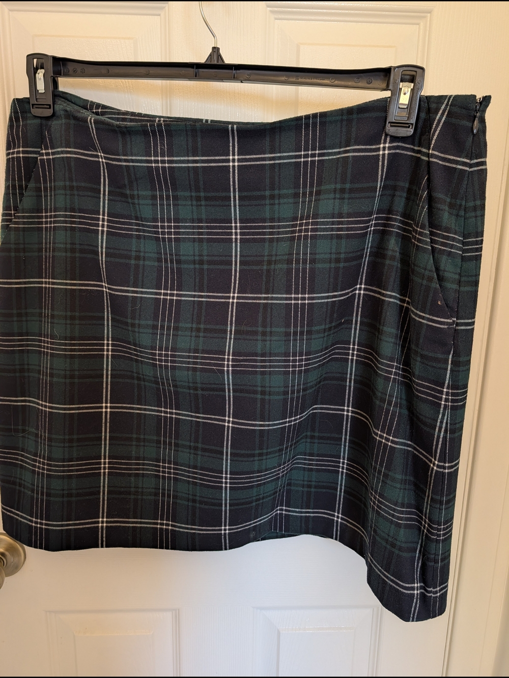Plaid A-Line Skirt in Navy Blue and Green
